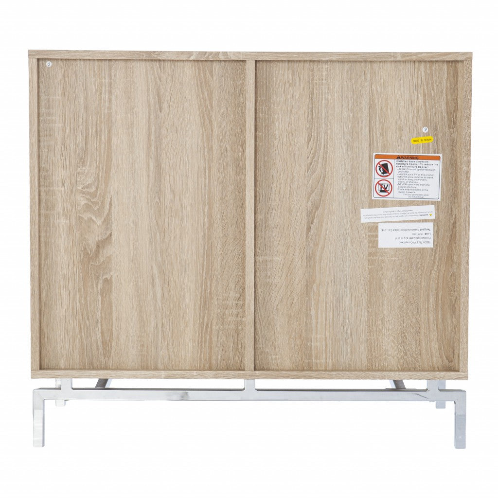 32" Natural and Chrome Mirrored Circle Double Door Bar Cabinet - Kitchen & Dining