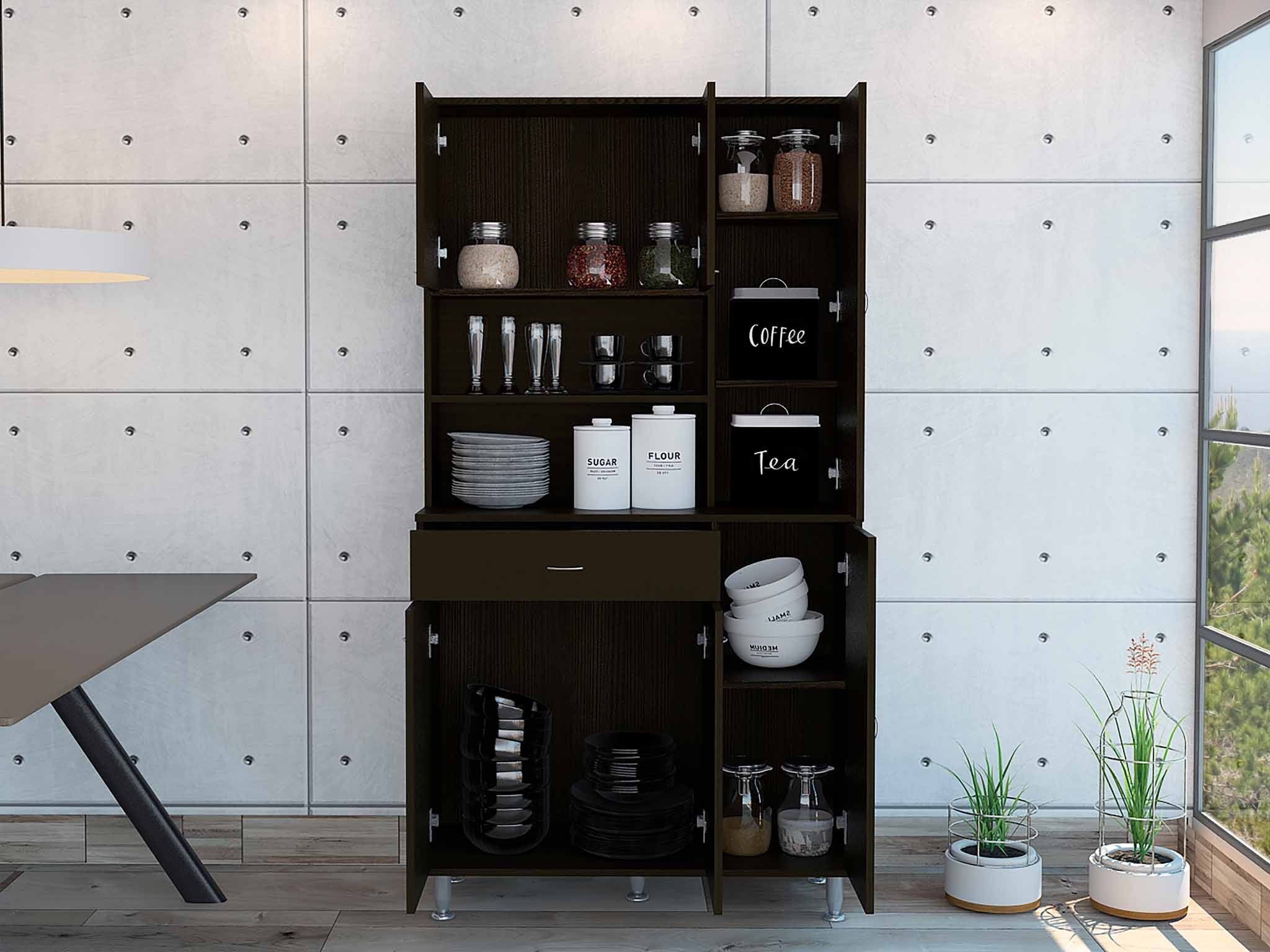 67" Modern Black Pantry Cabinet with Five Shelves Default Title