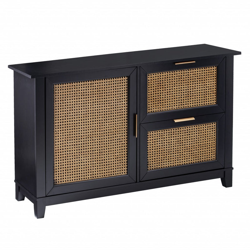 50" Black Solid Wood Two Drawer Sideboard - Kitchen & Dining