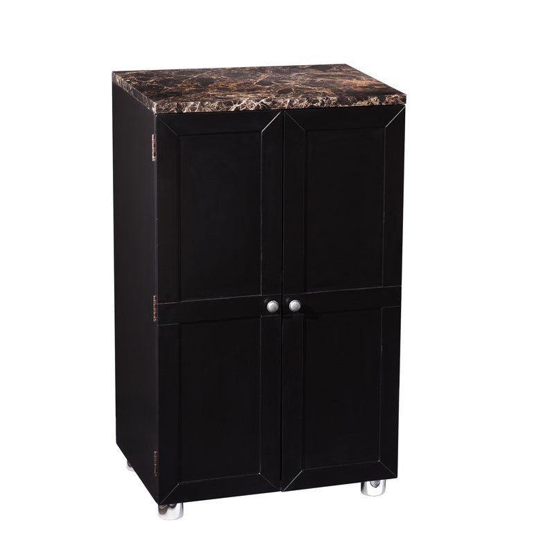 Metro Black Wood and Marble Bar Cabinet - Kitchen & Dining