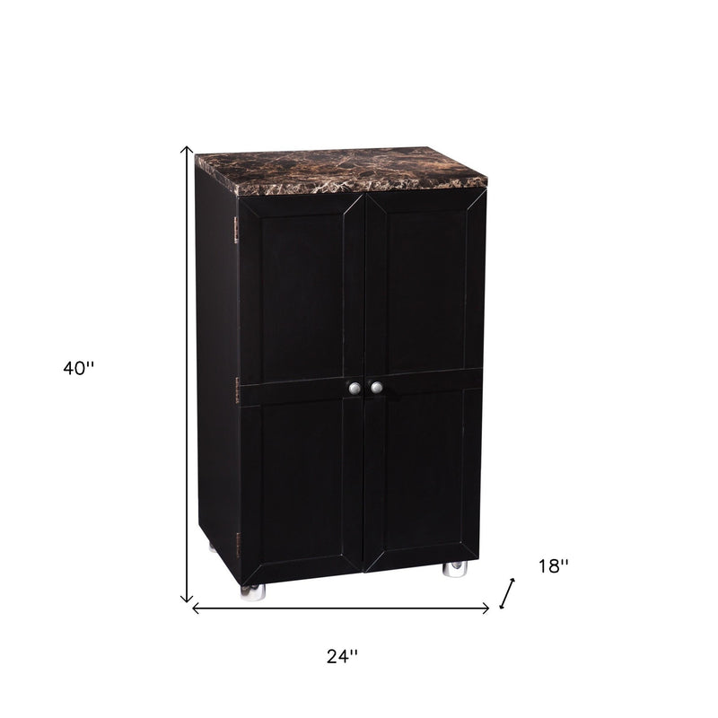 Metro Black Wood and Marble Bar Cabinet - Kitchen & Dining