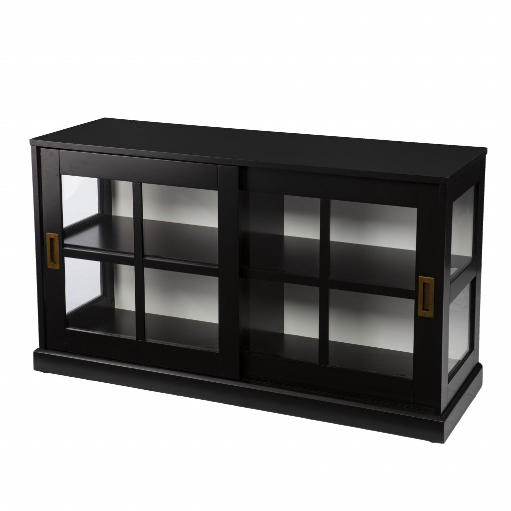 48" Black Sideboard with Two Glass Sliding Doors - Kitchen & Dining