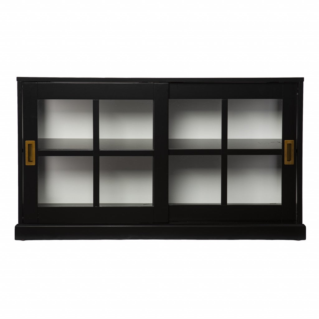 48" Black Sideboard with Two Glass Sliding Doors - Kitchen & Dining