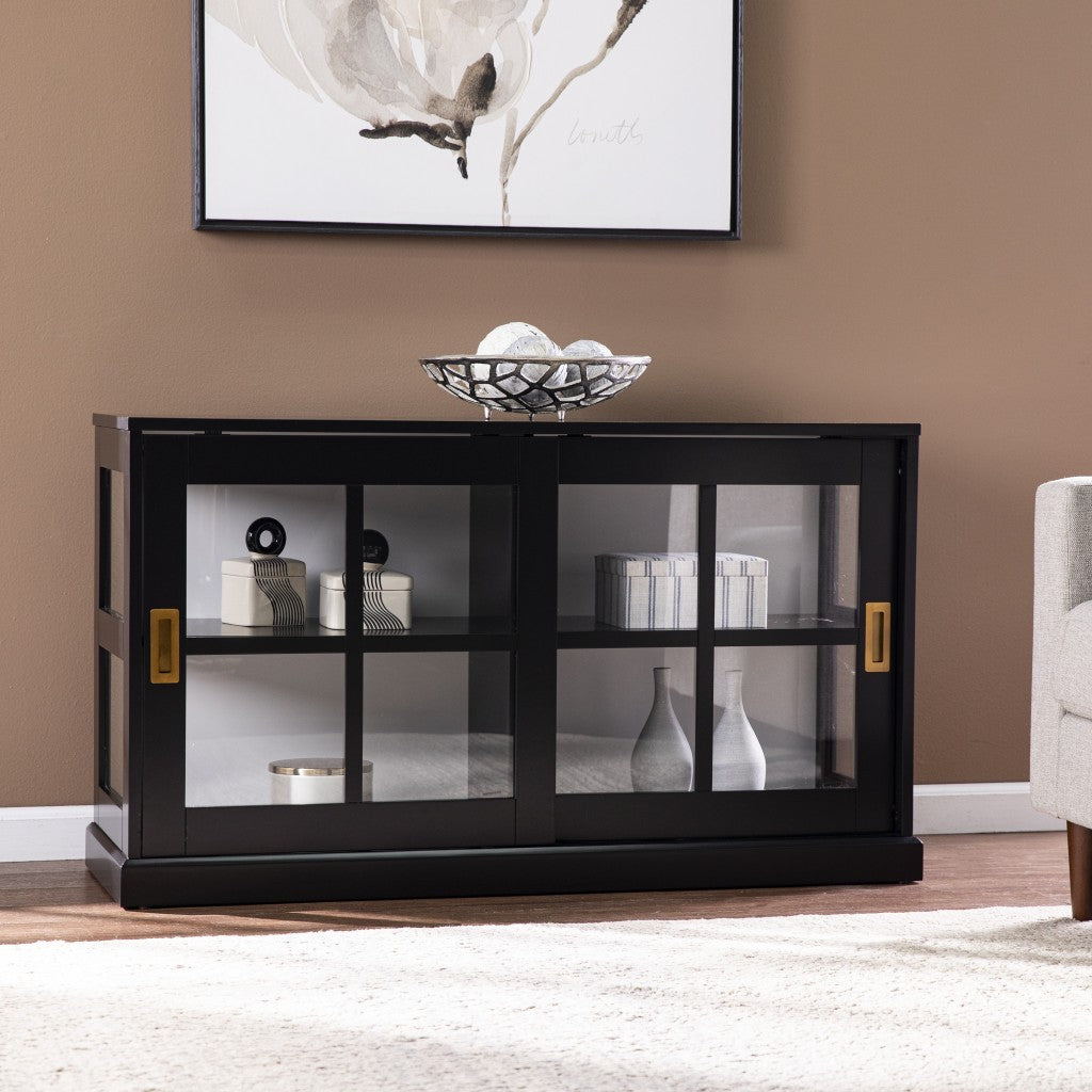 48" Black Sideboard with Two Glass Sliding Doors - Kitchen & Dining