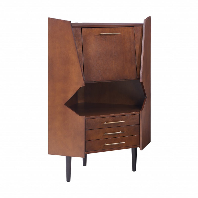 Cosmo Brown and Black Corner Bar Cabinet - Kitchen & Dining