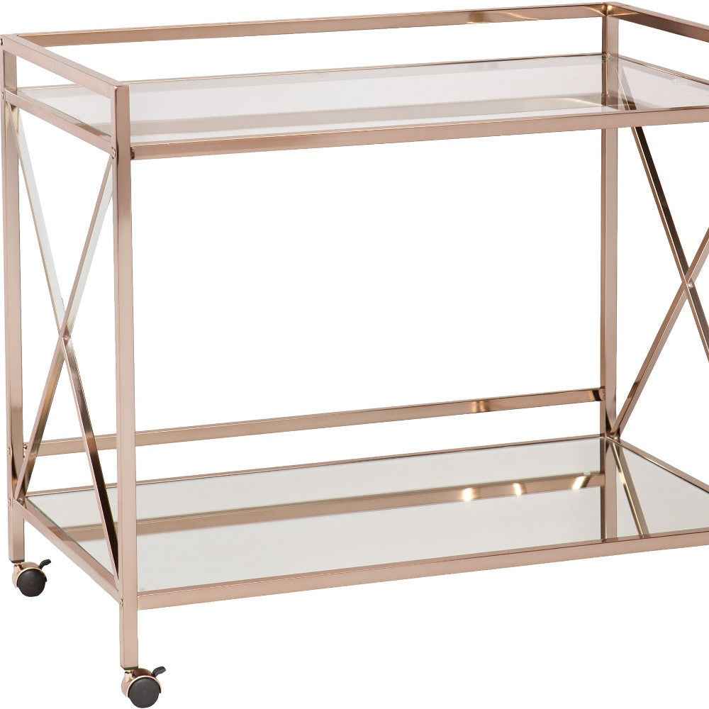 Gold Metal And Glass Rolling Bar Cart