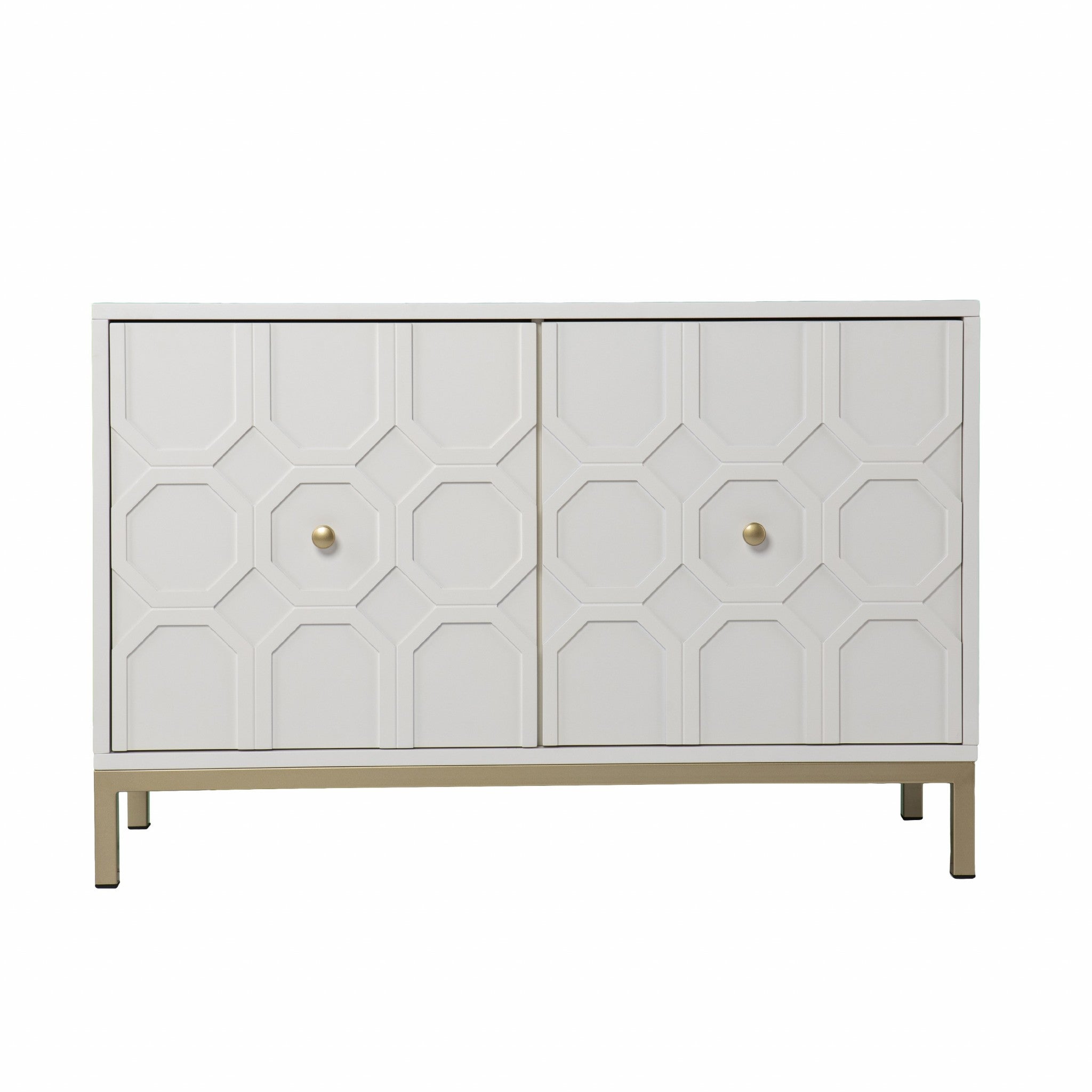 40" White Carved Geometric Sideboard with Two Doors - Kitchen & Dining