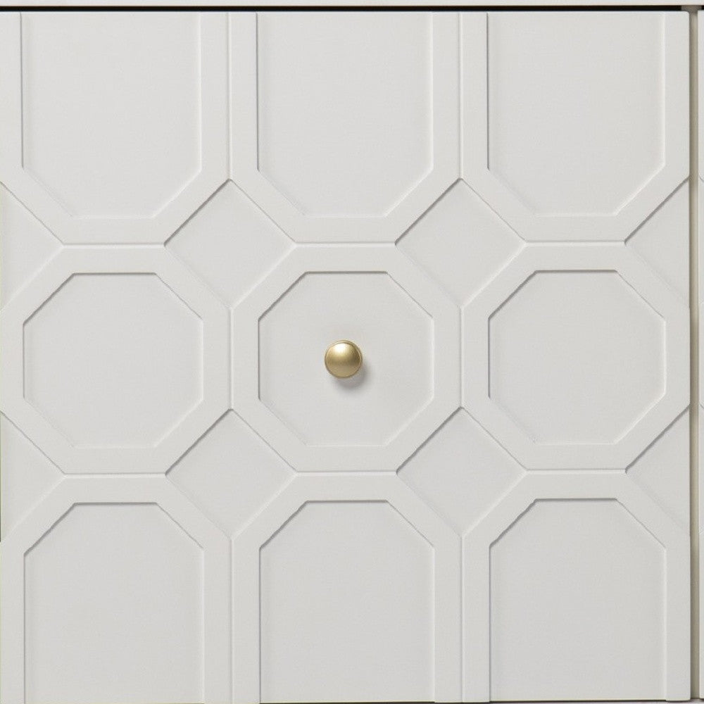 40" White Carved Geometric Sideboard with Two Doors - Kitchen & Dining