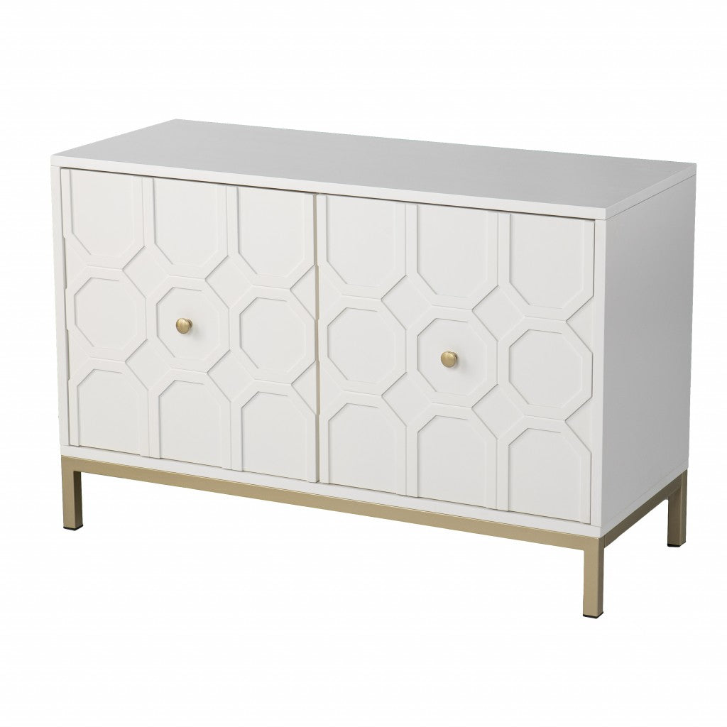 40" White Carved Geometric Sideboard with Two Doors - Kitchen & Dining