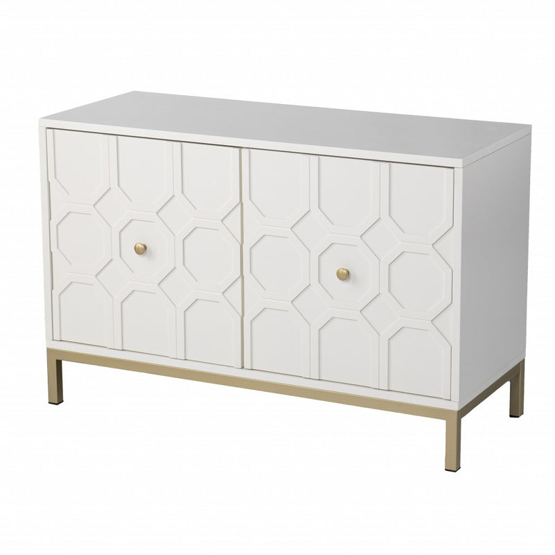 40" White Carved Geometric Sideboard with Two Doors - Kitchen & Dining