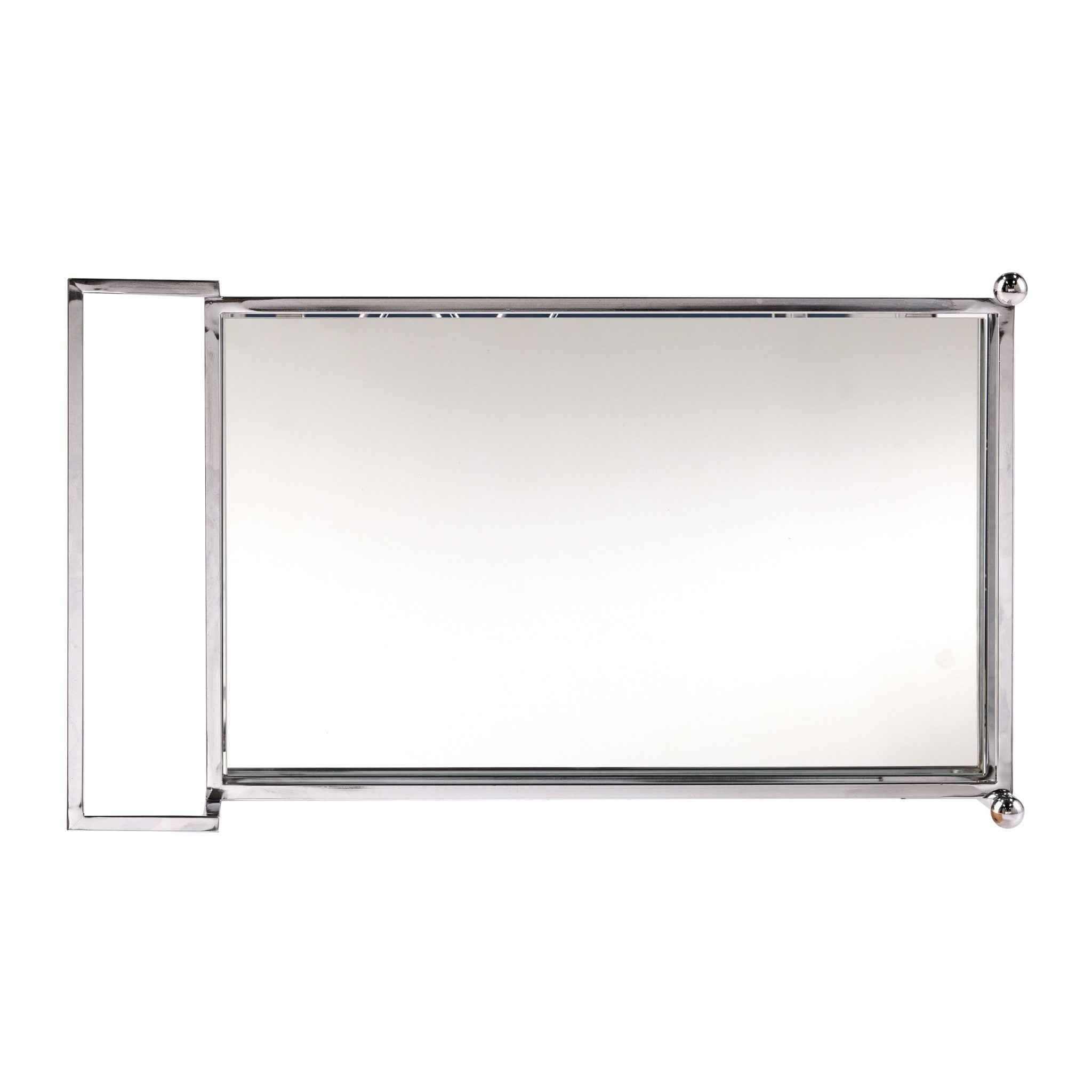 29" Silver Metal and Mirrored Glass Rolling Bar Cart With Wine Storage