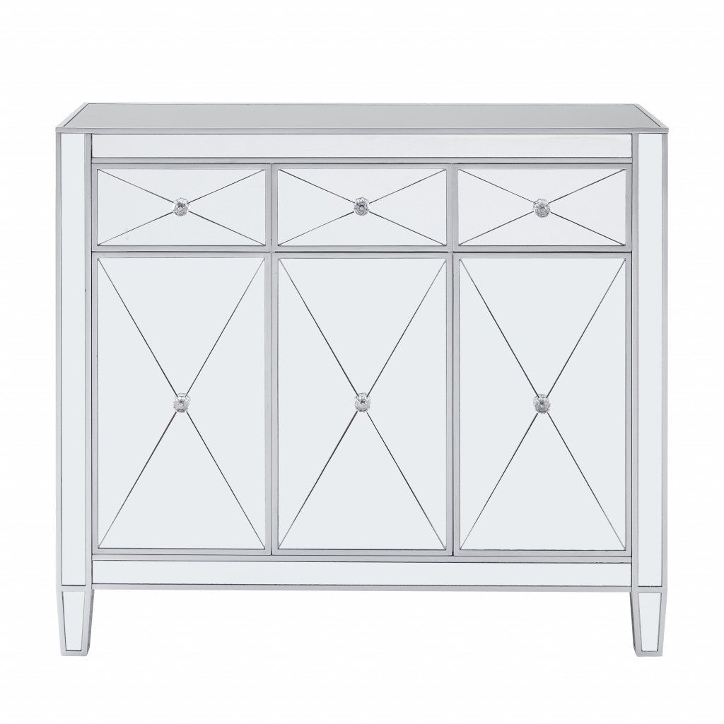 40" Silver Glass Three Drawer Sideboard with Three Doors - Kitchen & Dining