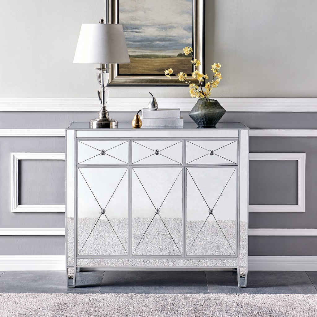 40" Silver Glass Three Drawer Sideboard with Three Doors - Kitchen & Dining