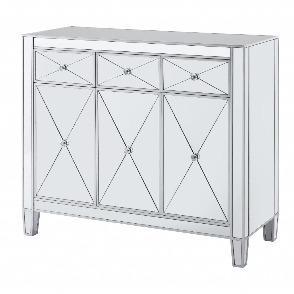 40" Silver Glass Three Drawer Sideboard with Three Doors - Kitchen & Dining