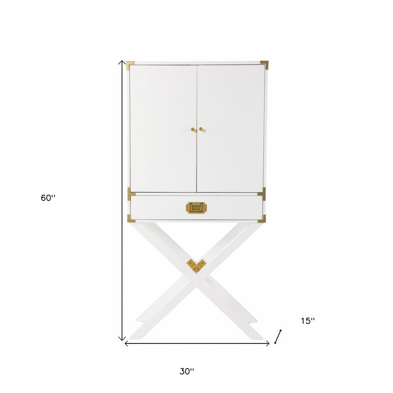 30" White Corner Display Stand With One Shelf And One Drawer - Kitchen & Dining
