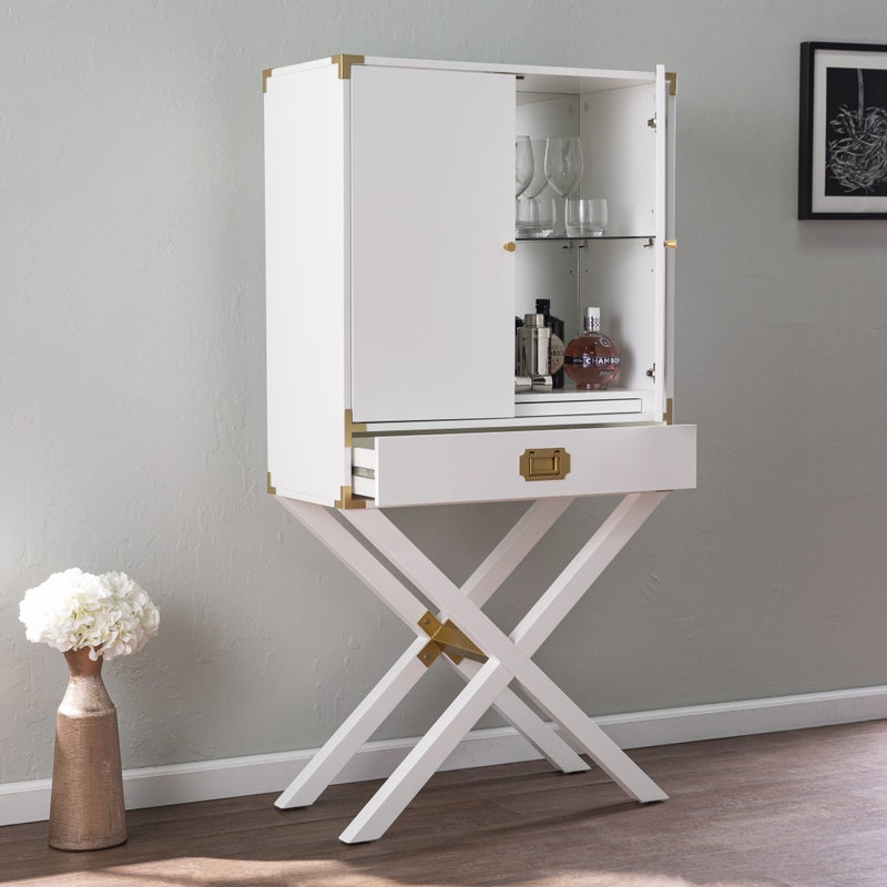 30" White Corner Display Stand With One Shelf And One Drawer - Kitchen & Dining