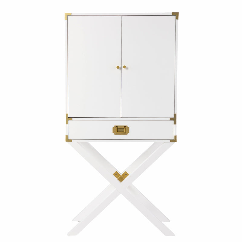 30" White Corner Display Stand With One Shelf And One Drawer - Kitchen & Dining