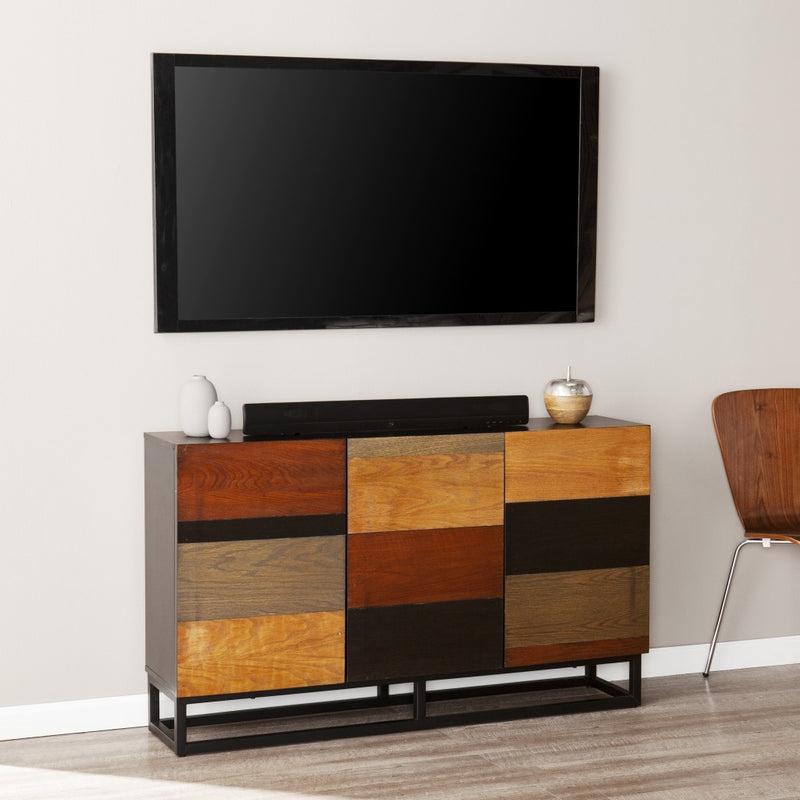 52" Brown Gray And Black Patch Three Door Sideboard Cabinet - Kitchen & Dining