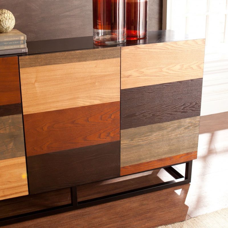52" Brown Gray And Black Patch Three Door Sideboard Cabinet - Kitchen & Dining
