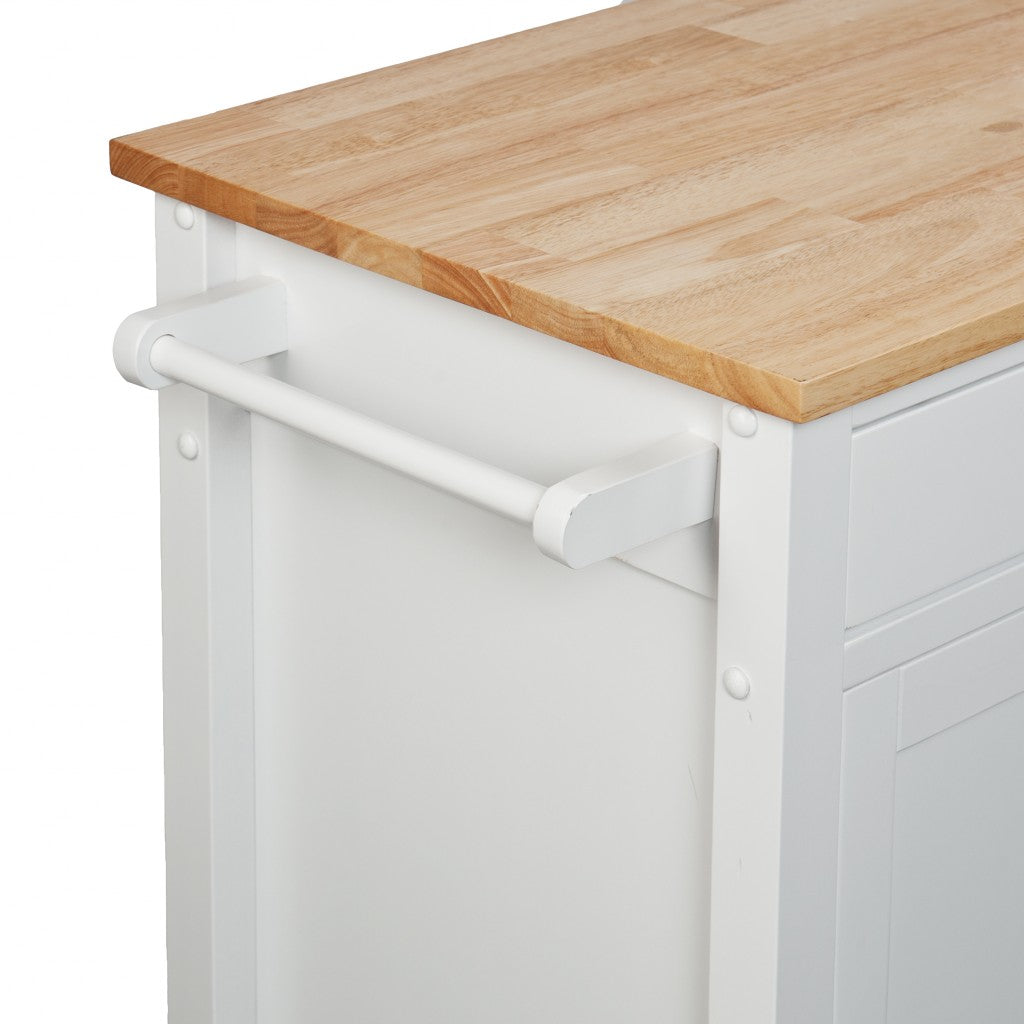42" Natural and White Butcher Block and Iron Rolling Kitchen Cart With Storage - Kitchen & Dining