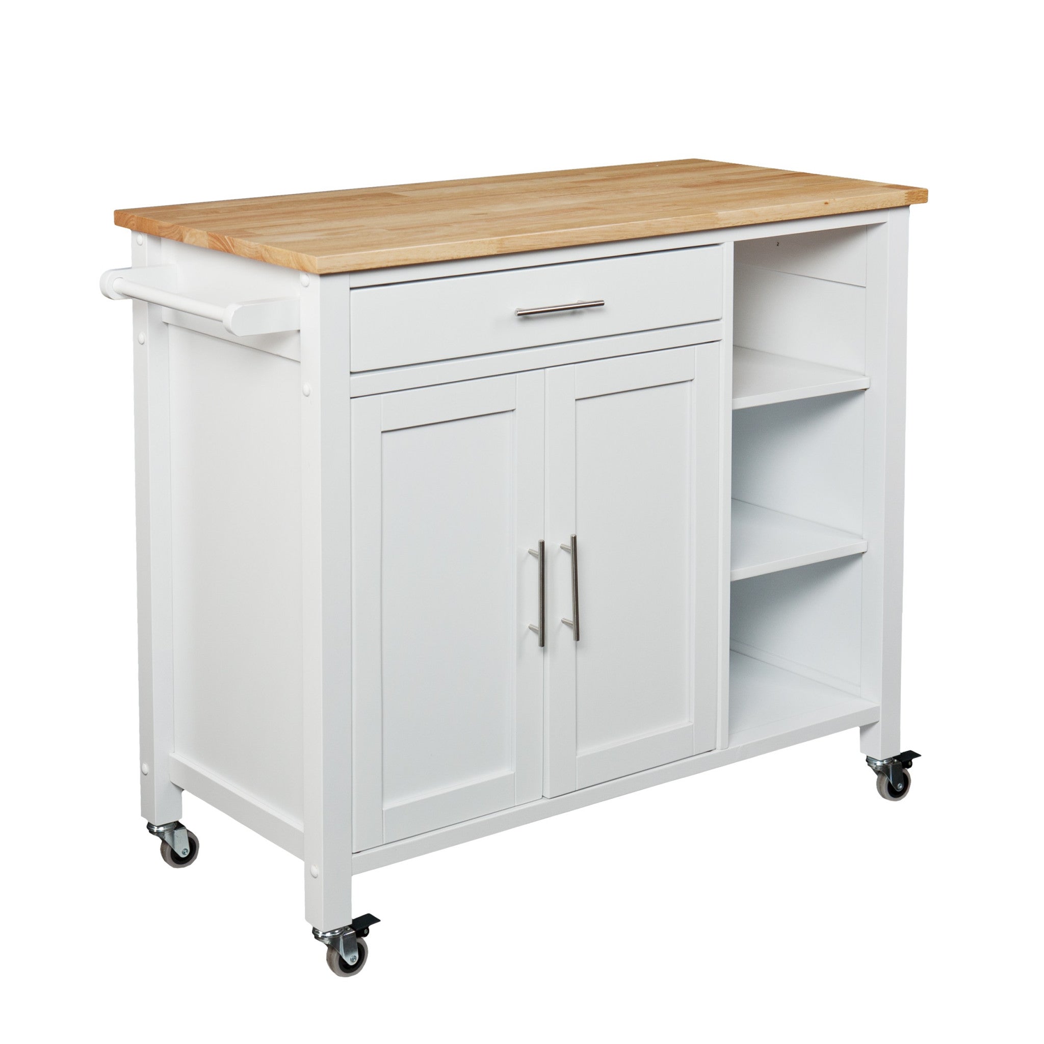 42" Natural and White Butcher Block and Iron Rolling Kitchen Cart With Storage - Kitchen & Dining