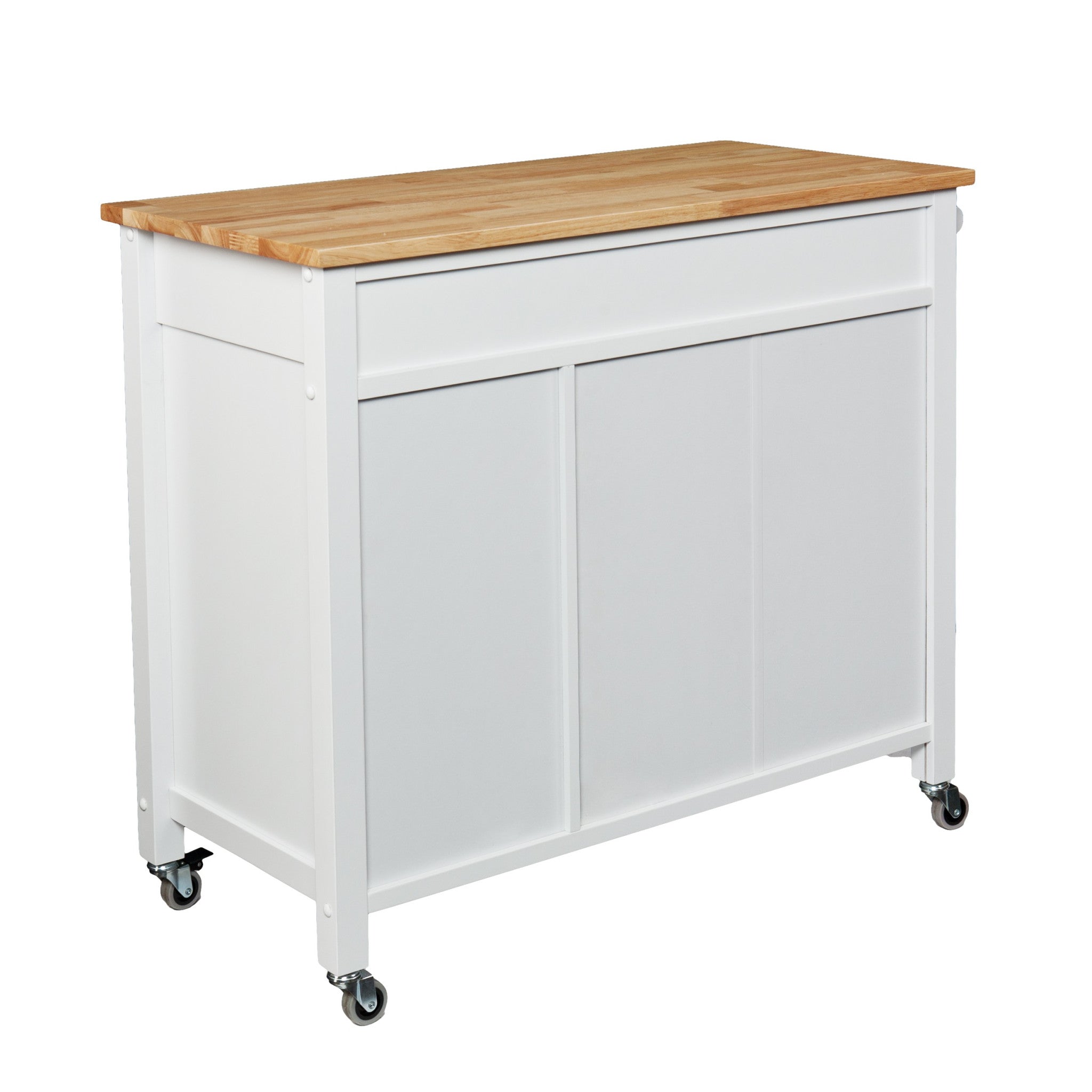 42" Natural and White Butcher Block and Iron Rolling Kitchen Cart With Storage - Kitchen & Dining