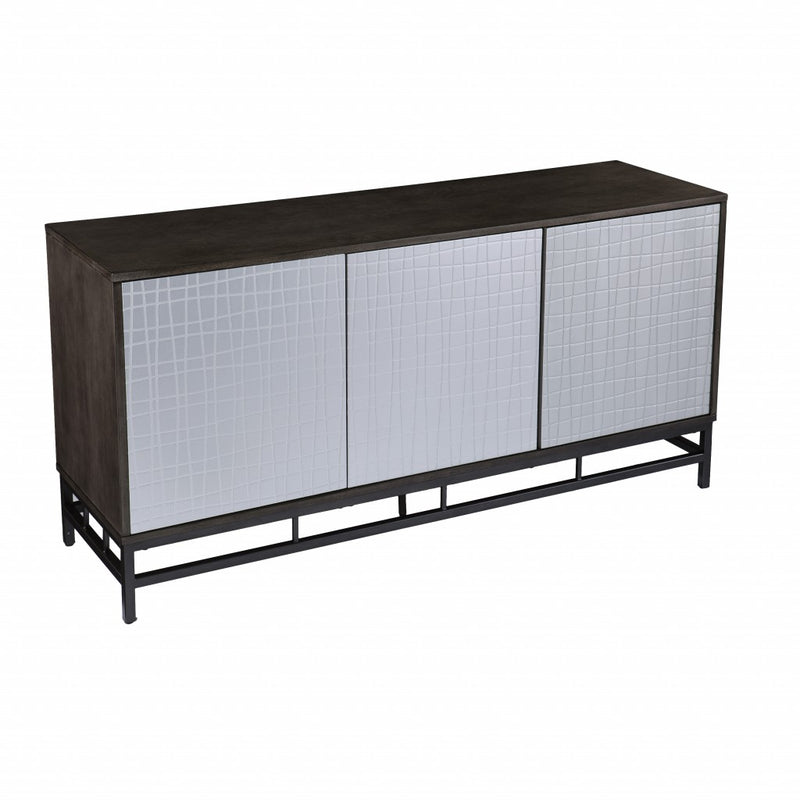 Contemporary Grid Lines Three Door Accent Cabinet - Kitchen & Dining