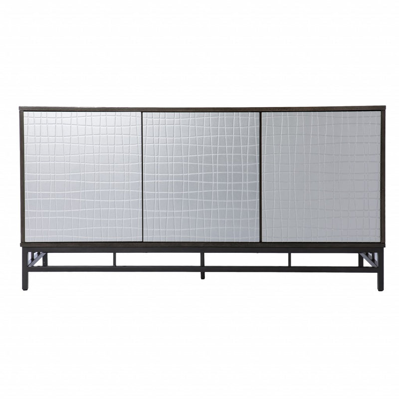 Contemporary Grid Lines Three Door Accent Cabinet - Kitchen & Dining