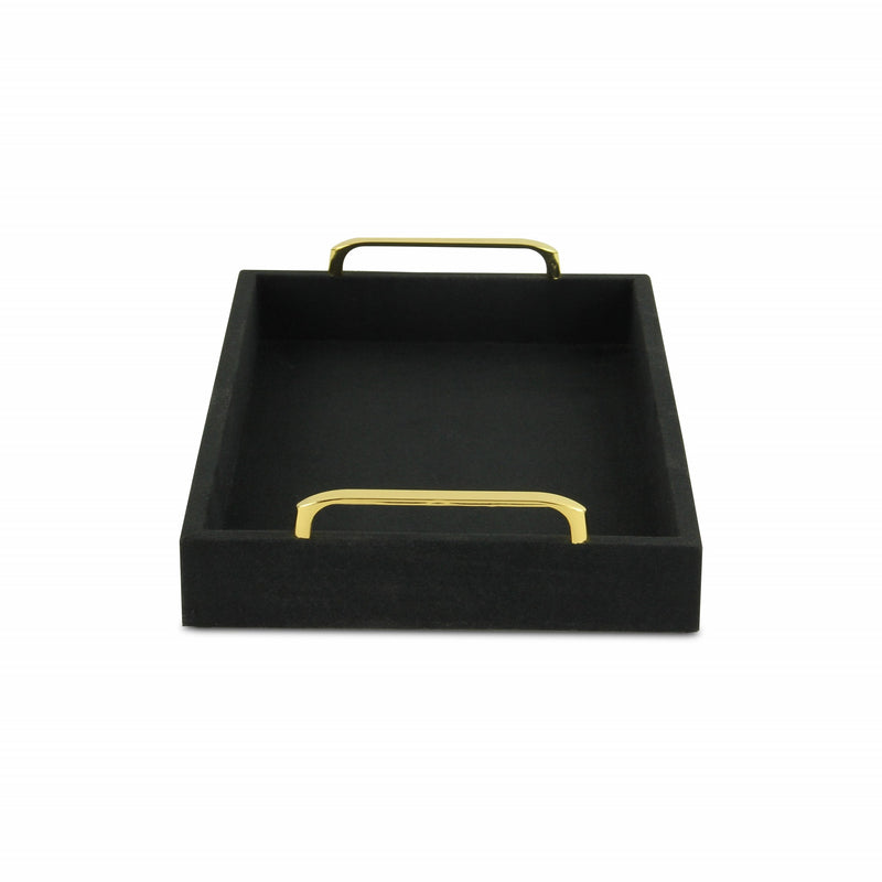 16" Black Wood And Linen Serving Tray With Handles - Kitchen & Dining