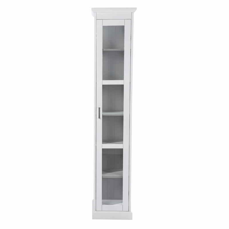 White Cornice Molding Curio with Glass Door - Kitchen & Dining