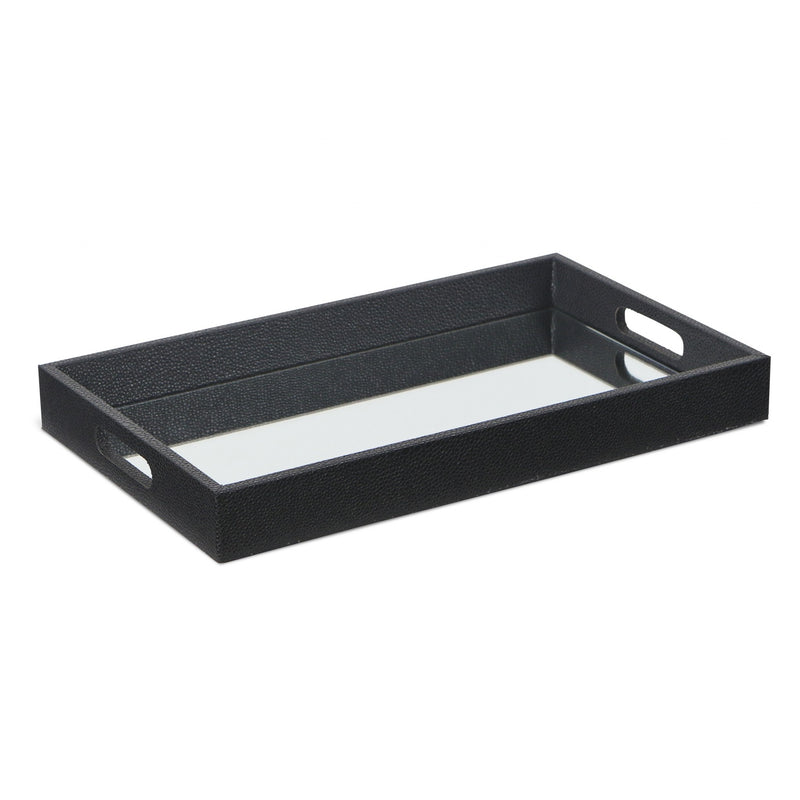 Black Shagreen Tray with Beveled Mirror - Kitchen & Dining