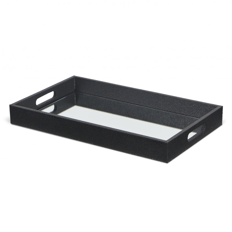 Black Shagreen Tray with Beveled Mirror - Kitchen & Dining