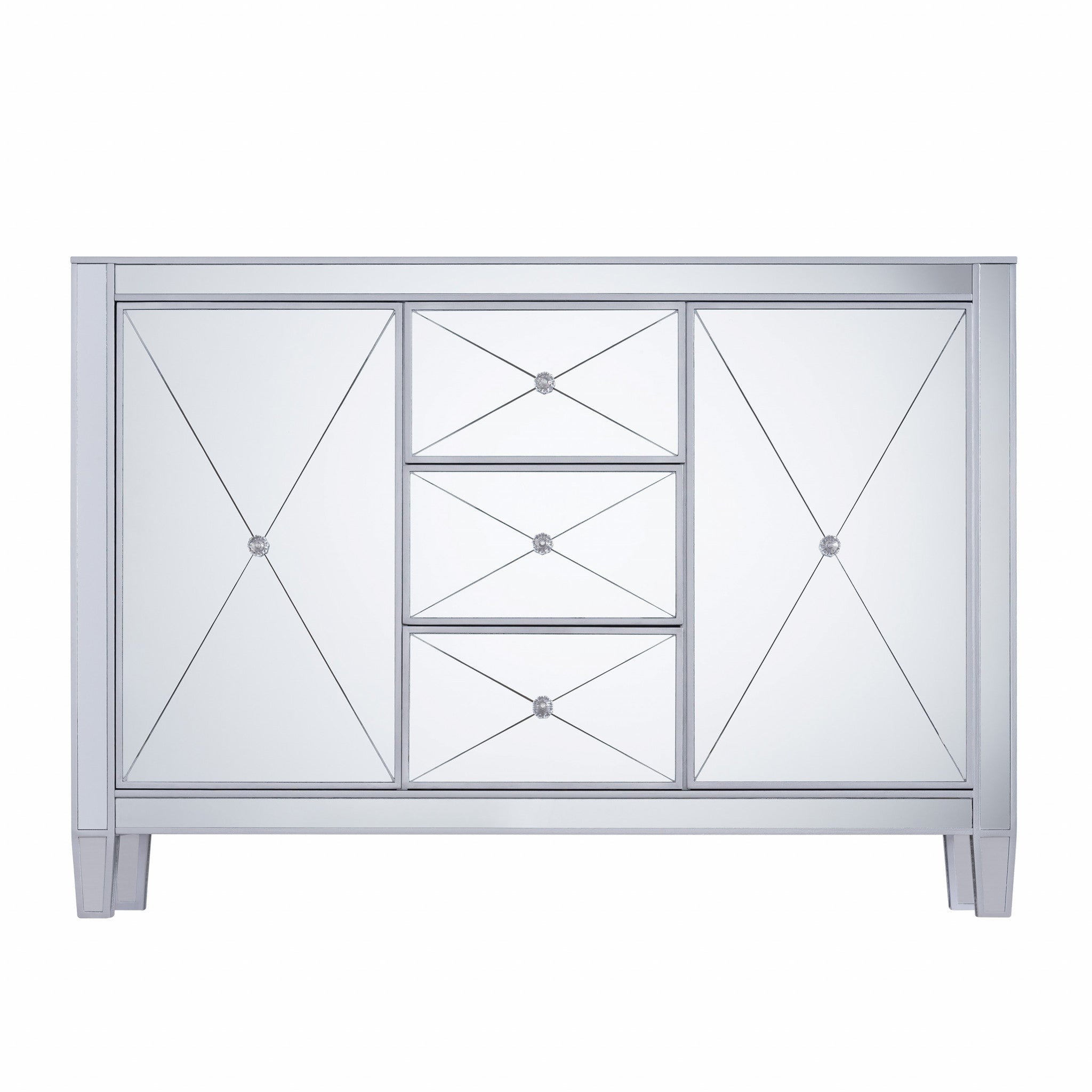 50" Silver Wood and Glass Three Drawer Credenza with Two Doors - Kitchen & Dining