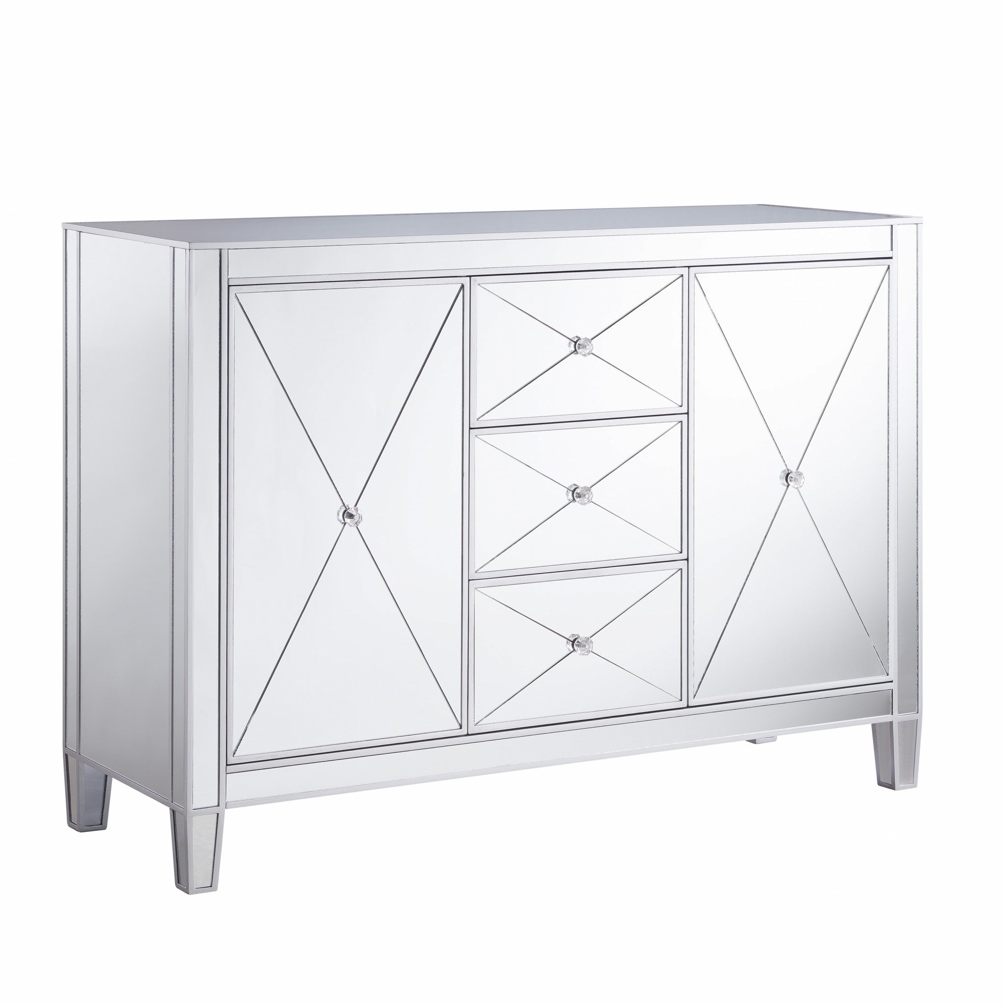 50" Silver Wood and Glass Three Drawer Credenza with Two Doors - Kitchen & Dining