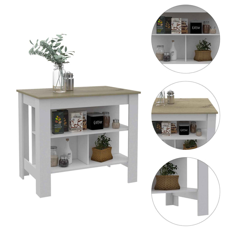 White and Brown 41" Kitchen Island With Storage