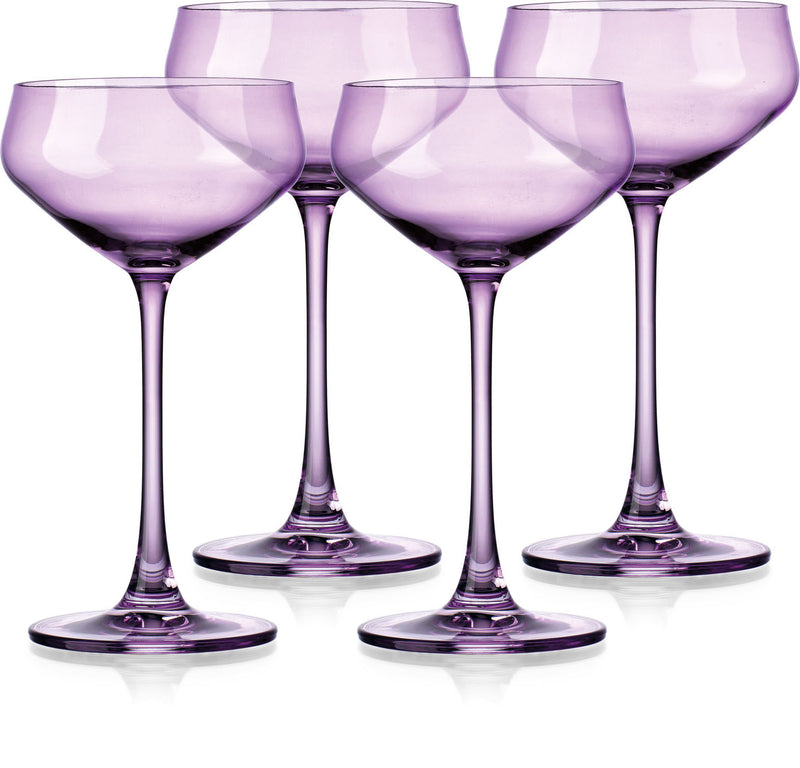 Set of Four Purple Crystal Shallow Bowl Stemmed Coupe - Kitchen & Dining