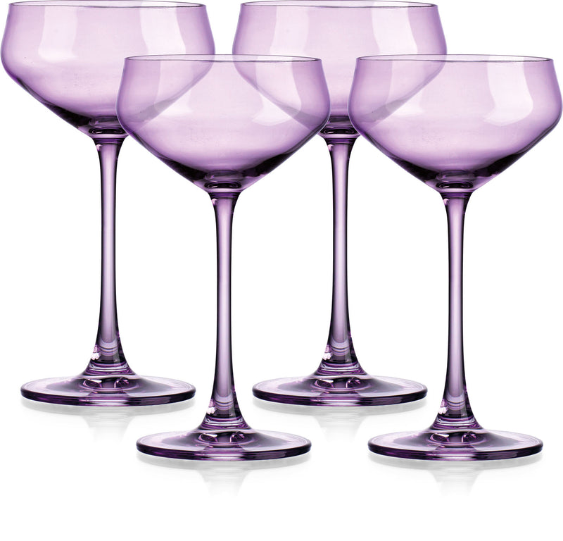 Set of Four Purple Crystal Shallow Bowl Stemmed Coupe - Kitchen & Dining