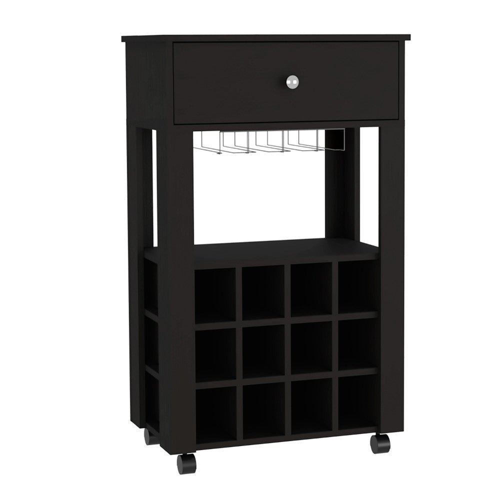 Black Rolling Bar Cart With Wine Storage - Kitchen & Dining