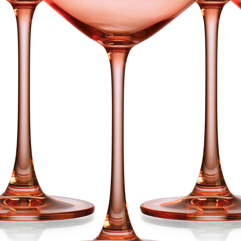 Set of Four Coral Crystal Shallow Bowl Stemmed Coupe - Kitchen & Dining