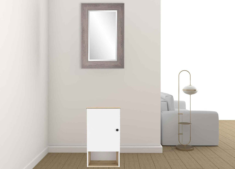 16" Light Oak And White Wall Mounted Cabinet With Three Shelves