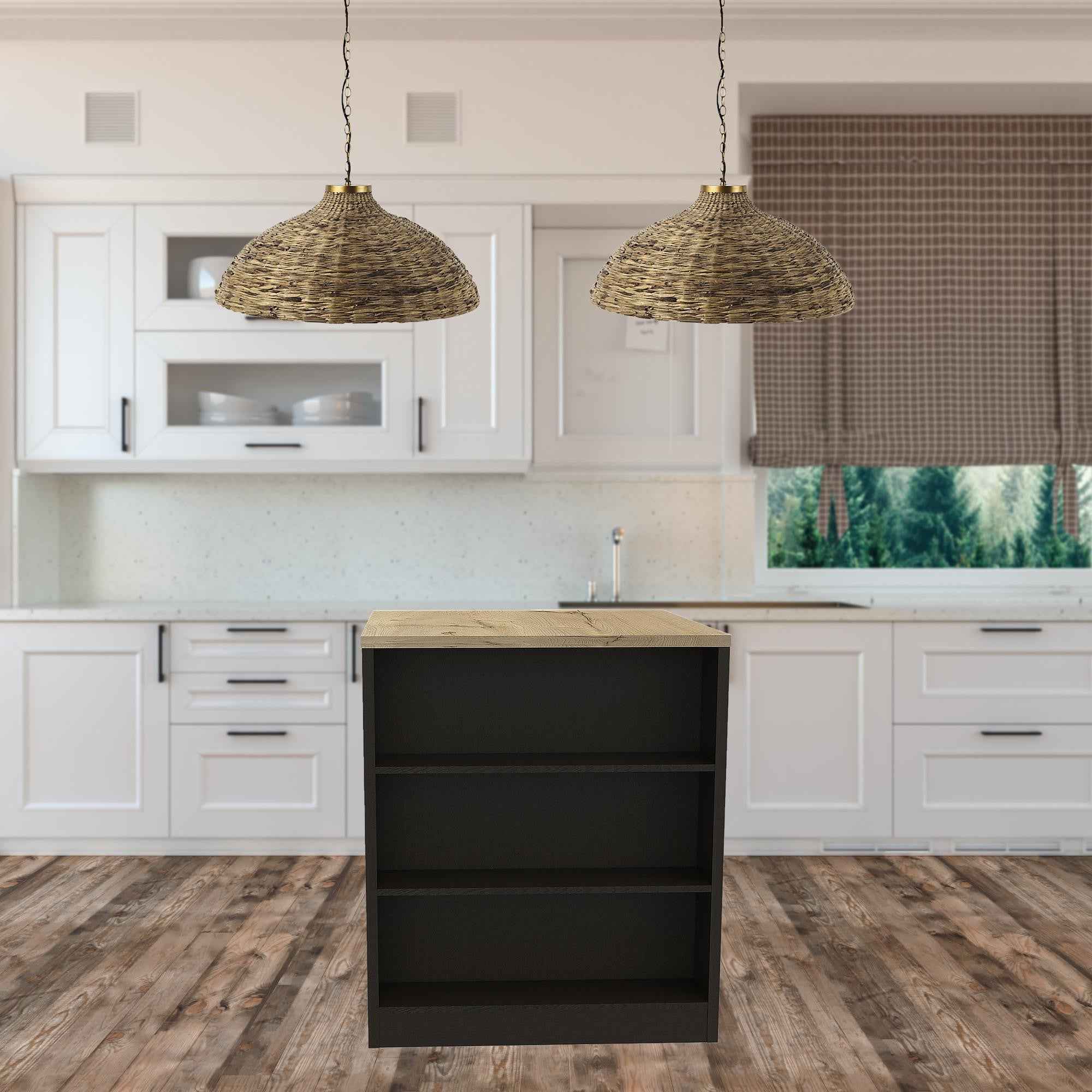Black and Natural 36" Kitchen Island With Storage