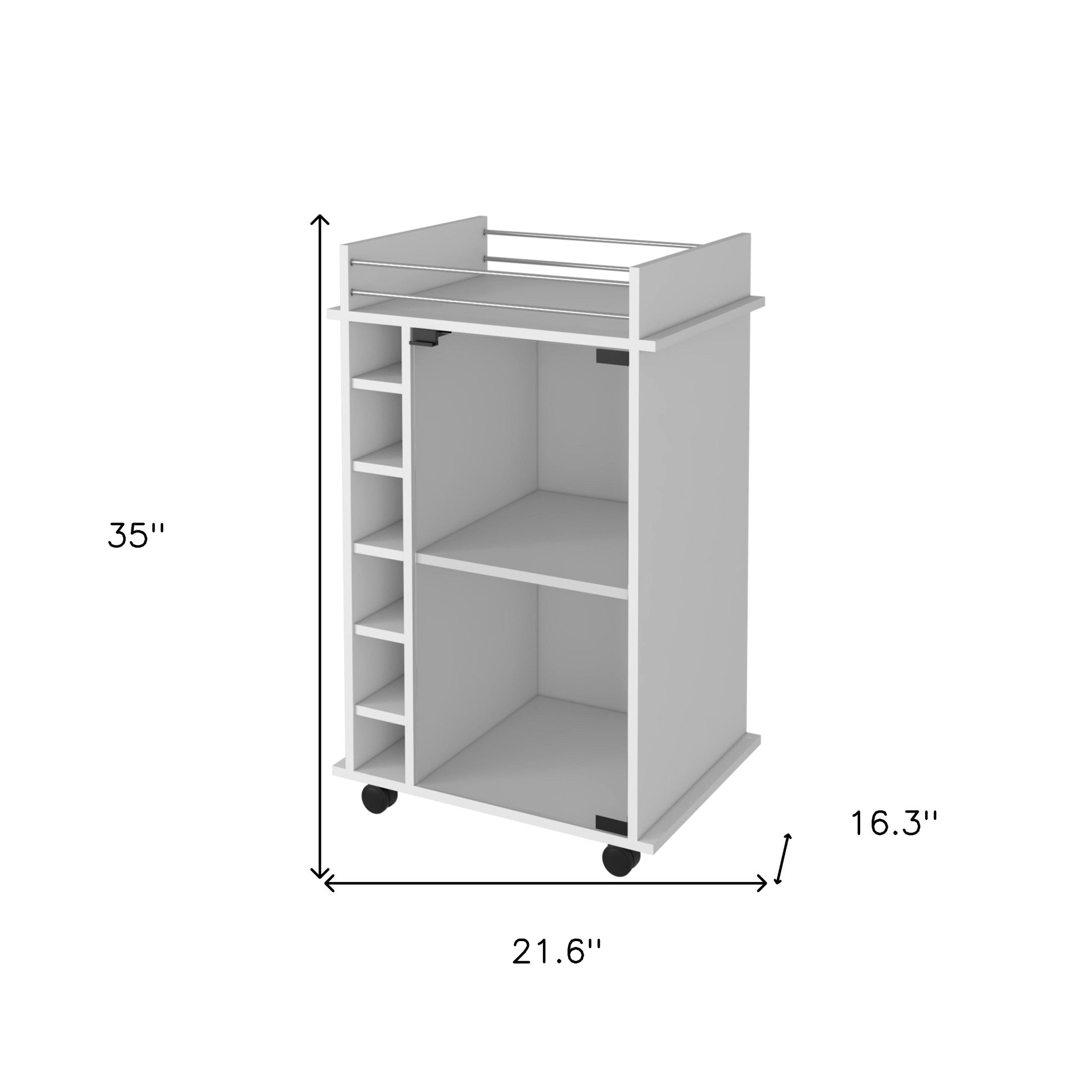 White Rolling Bar Cart With Wine Storage - Kitchen & Dining