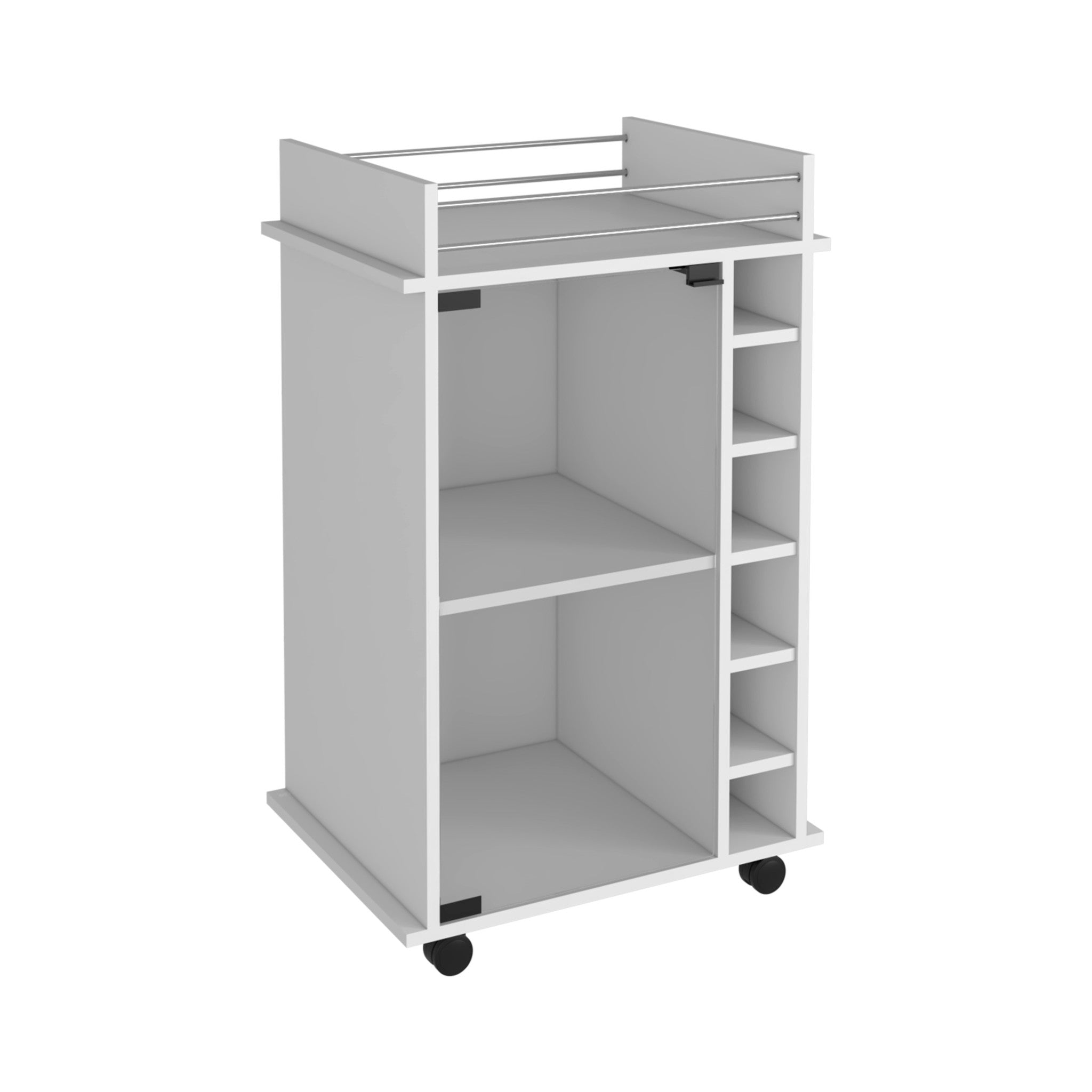 White Rolling Bar Cart With Wine Storage - Kitchen & Dining