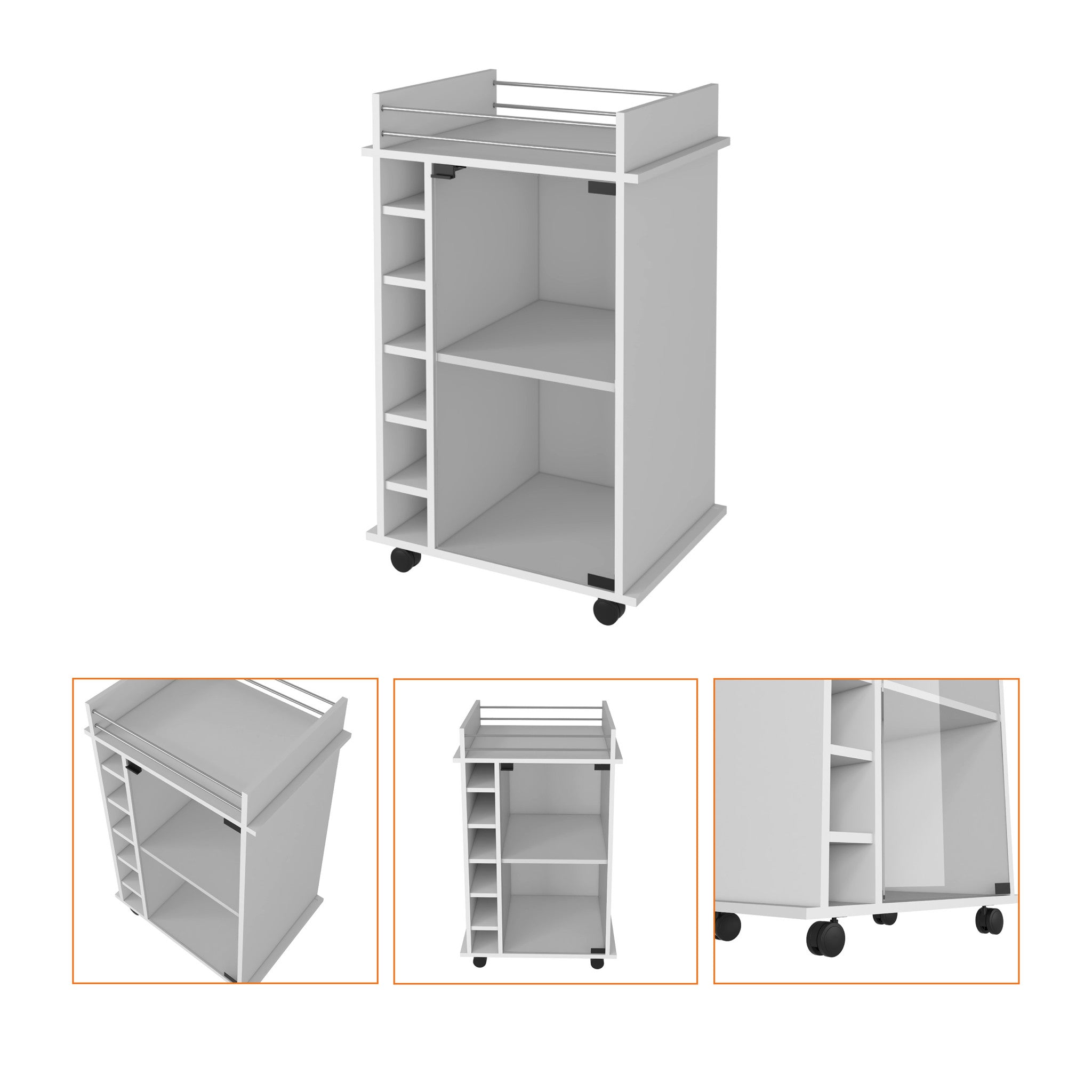 White Rolling Bar Cart With Wine Storage - Kitchen & Dining