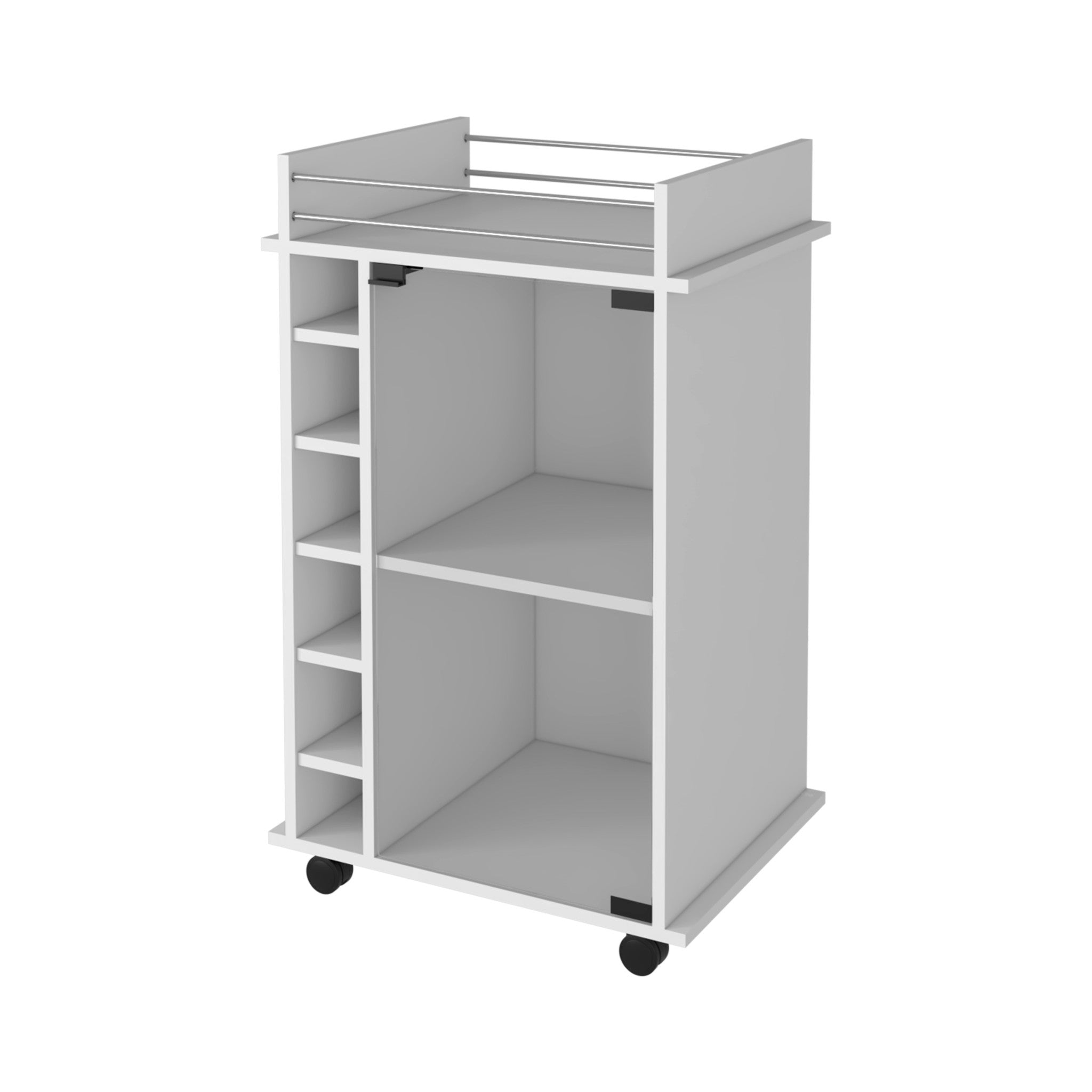 White Rolling Bar Cart With Wine Storage - Kitchen & Dining