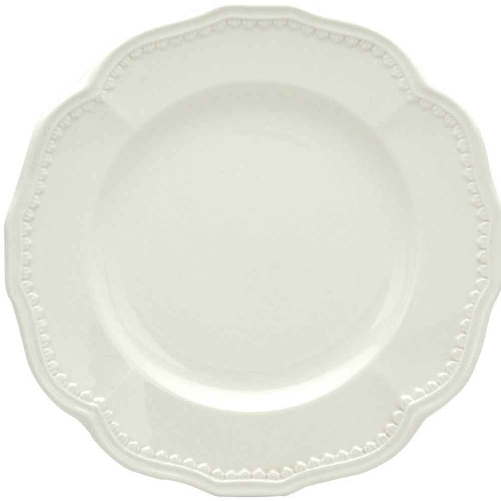 White Four Piece Round Scallop Stoneware Service For Four Salad Plate Set