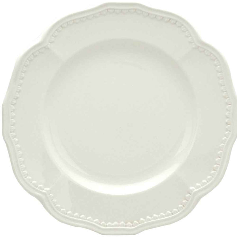 White Four Piece Round Scallop Stoneware Service For Four Salad Plate Set