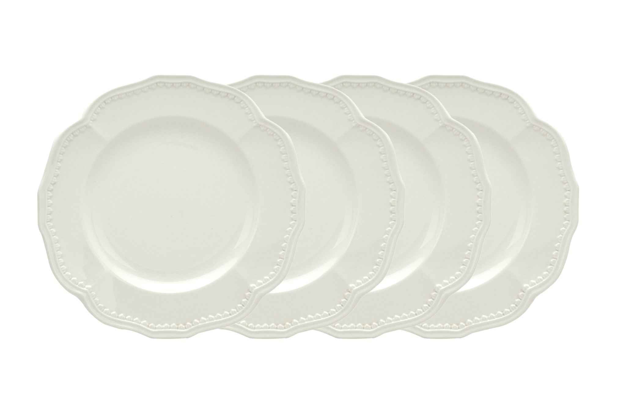 White Four Piece Round Scallop Stoneware Service For Four Salad Plate Set