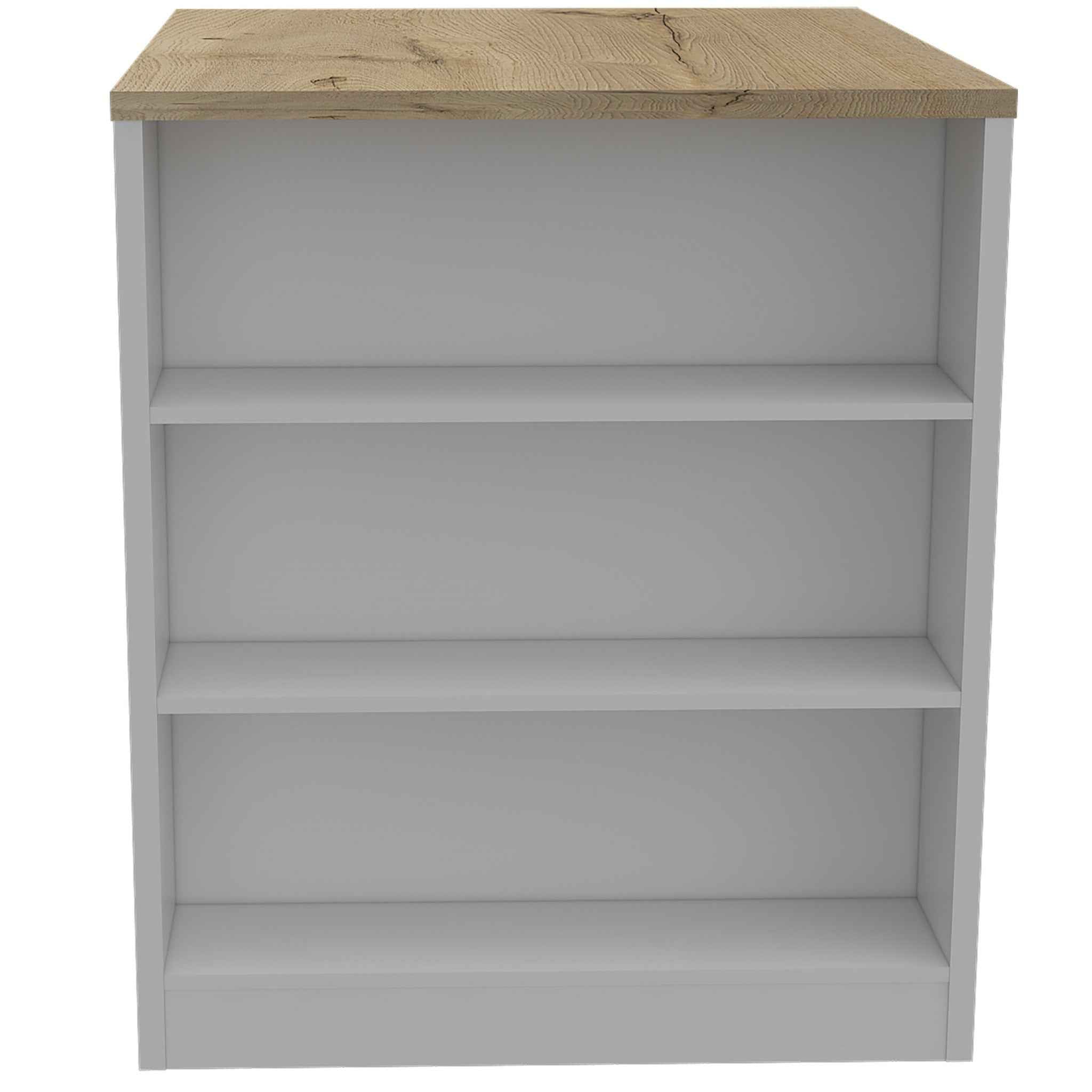 White and Natural 36" Kitchen Island With Storage