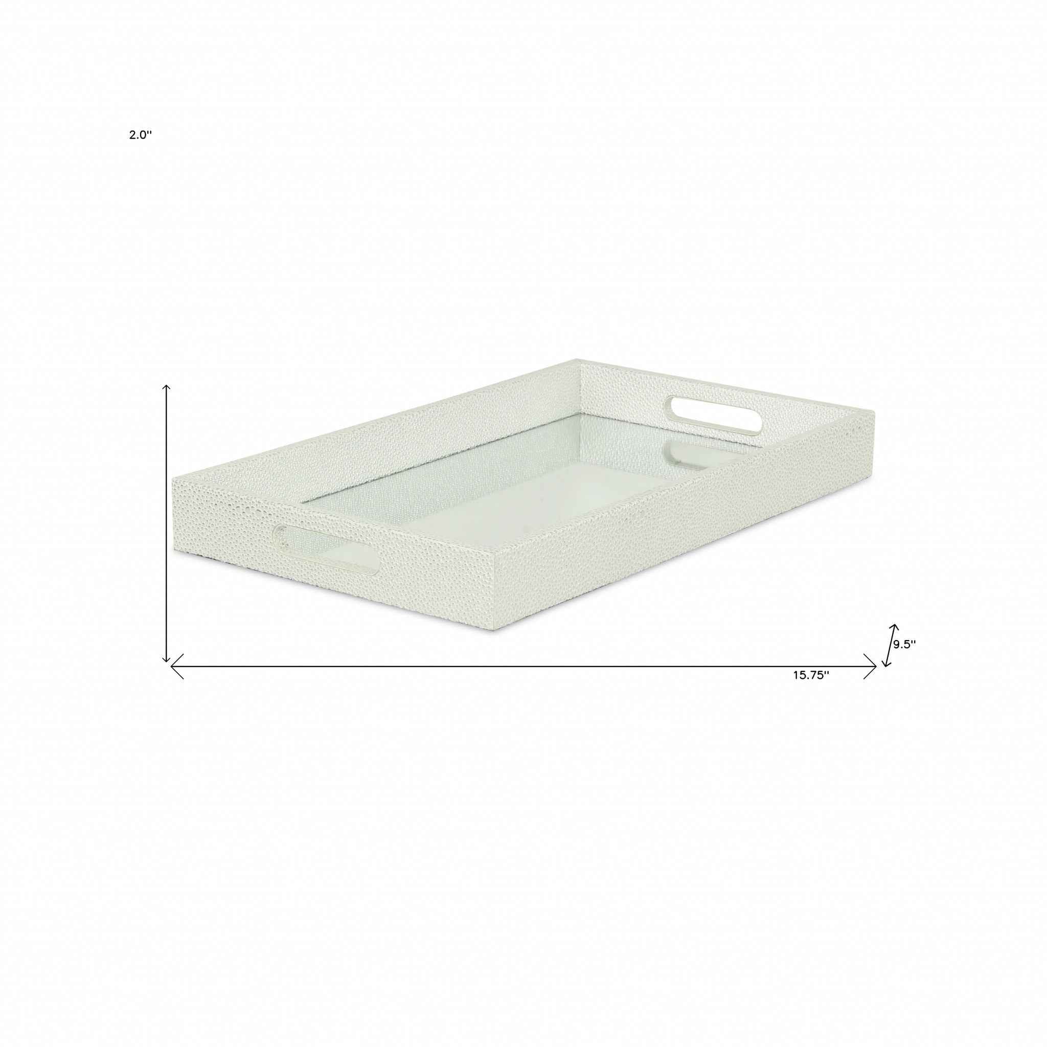 16" White Silver Rectangular Wood Handmade Tray With Handles